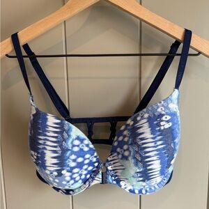 Victoria’s Secret Blue Lined Demi Buste Double Underwire Bra 36DD Front Closure